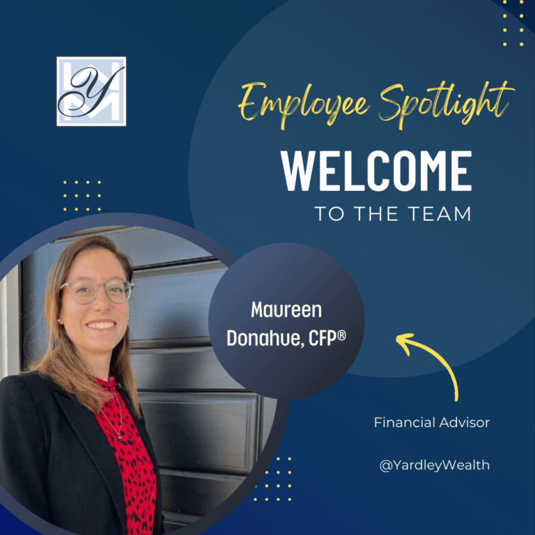 Picture of Maureen Donahue, CFP®️ with the words, employee spotlight welcome to the team next to her