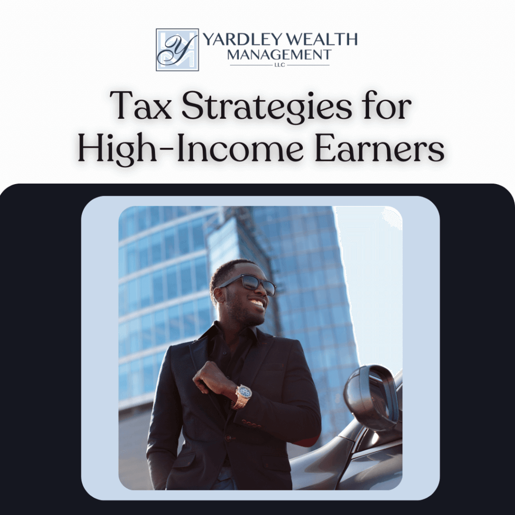 Successful professional considering tax strategies for high-income earners, wearing a well-tailored black suit and luxury watch while standing confidently next to a luxury vehicle in front of a modern office building